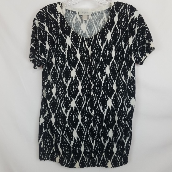 LOFT Womens Short Sleeve Cardigan Black Cream sz L - Picture 1 of 5